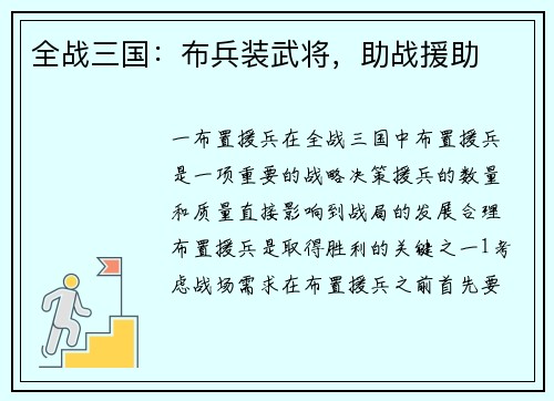 全战三国：布兵装武将，助战援助